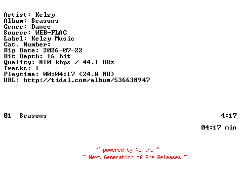 NFO for the release Kelzy-Seasons-SINGLE-16BIT-WEB-FLAC-2026-HFC by HFC