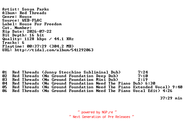 NFO for the release Sonya_Parks-Red_Threads-16BIT-WEB-FLAC-2026-HFC by HFC