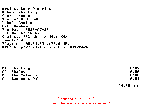 NFO for the release Sour_District-Shifting-16BIT-WEB-FLAC-2026-HFC by HFC