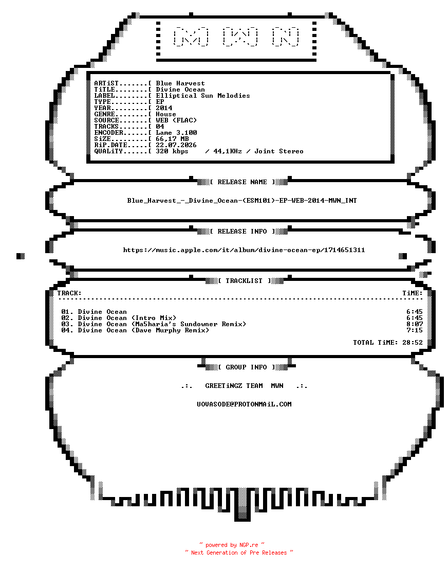 NFO for the release Blue_Harvest_-_Divine_Ocean-(ESM101)-EP-WEB-2014-MWN_INT by MWN_INT