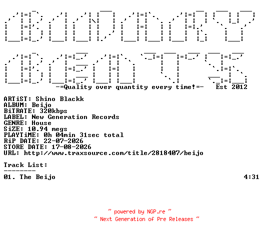 NFO for the release Shino_Blackk-Beijo-(NGR471)-SINGLE-WEB-2026-BB by BB