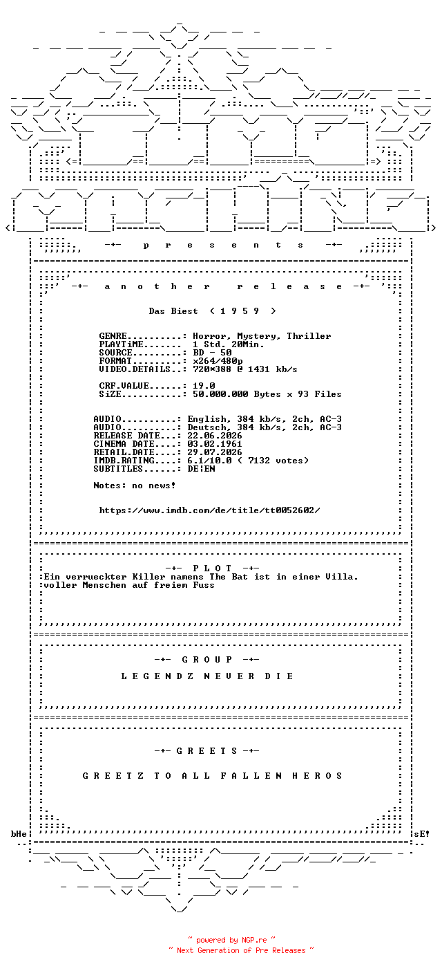 NFO for the release Das.Biest.1959.German.DL.AC3.BDRip.x264-TM by TM