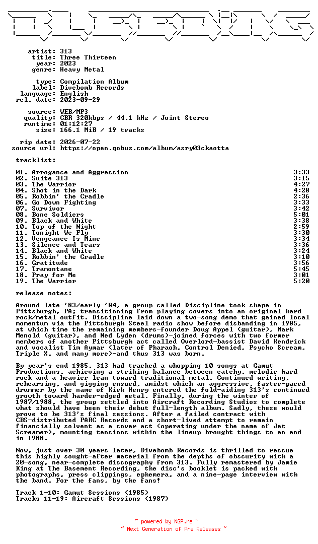 NFO for the release 313-Three_Thirteen-WEB-2023-BLEEDiNG by BLEEDiNG