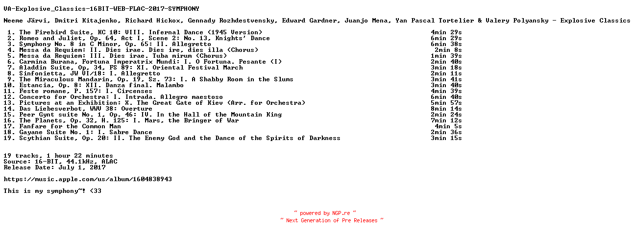 NFO for the release VA-Explosive_Classics-16BIT-WEB-FLAC-2017-SYMPHONY by SYMPHONY