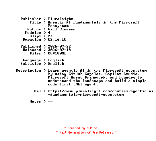 NFO for the release Pluralsight.Agentic.AI.Fundamentals.in.the.Microsoft.Ecosystem.2026.BOOKWARE-GETH by GETH