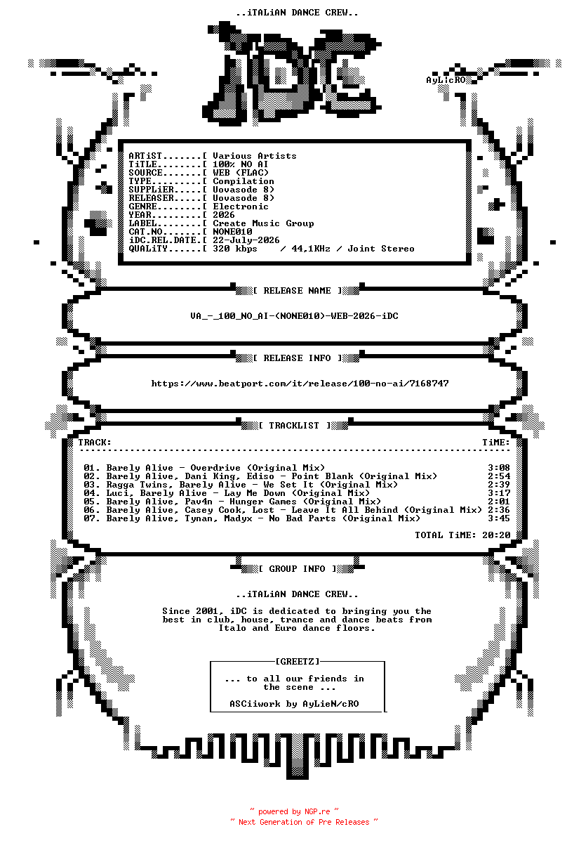 NFO for the release VA_-_100_NO_AI-(NONE010)-WEB-2026-iDC by iDC