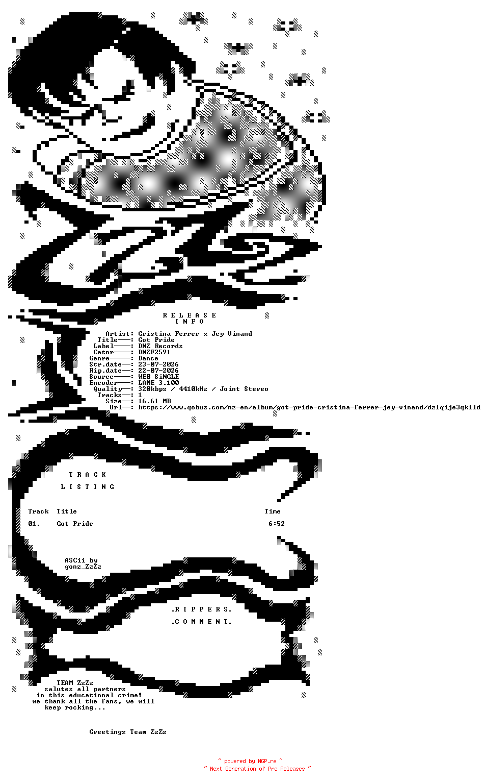 NFO for the release Cristina_Ferrer_x_Jey_Vinand_-_Got_Pride-(DNZF2591)-SINGLE-WEB-2026-ZzZz by ZzZz