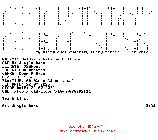 NFO for the release Goldie_x_Natalie_Williams-Jungle_Daze-SINGLE-WEB-2026-BB by BB