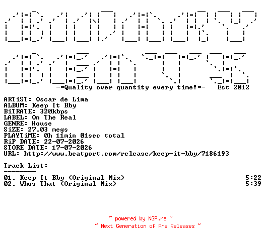 NFO for the release Oscar_De_Lima-Keep_It_Bby-(12)-WEB-2026-BB by BB