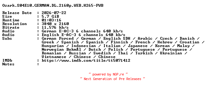 NFO for the release Ozark.S04E10.GERMAN.DL.2160p.WEB.H265-FWB by FWB