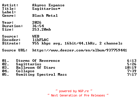 NFO for the release Akyros_Expanse-Sagittarius-16BIT-WEB-FLAC-2026-VEXED by VEXED