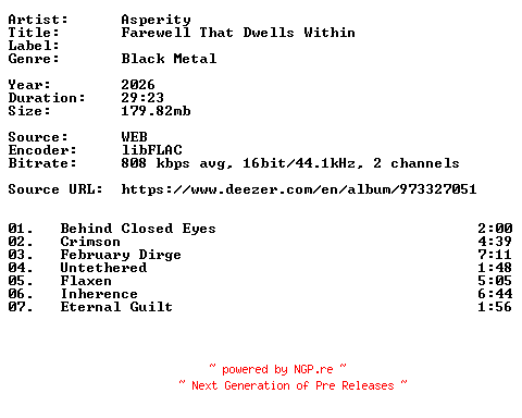 NFO for the release Asperity-Farewell_That_Dwells_Within-16BIT-WEB-FLAC-2026-VEXED by VEXED