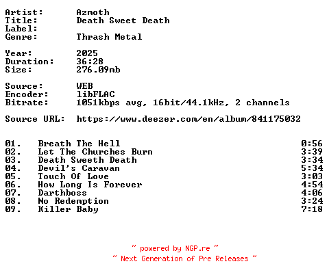 NFO for the release Azmoth-Death_Sweet_Death-16BIT-WEB-FLAC-2025-VEXED by VEXED