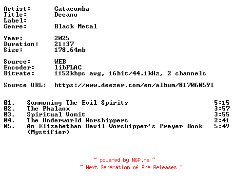 NFO for the release Catacumba-Decano-16BIT-WEB-FLAC-2025-VEXED by VEXED