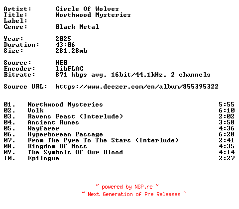 NFO for the release Circle_Of_Wolves-Northwood_Mysteries-16BIT-WEB-FLAC-2025-VEXED by VEXED