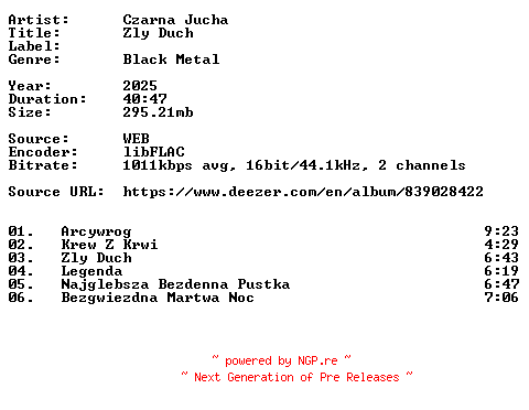 NFO for the release Czarna_Jucha-Zly_Duch-PL-16BIT-WEB-FLAC-2025-VEXED by VEXED