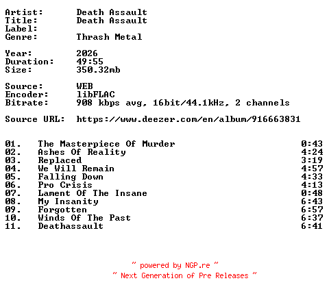 NFO for the release Death_Assault-Death_Assault-16BIT-WEB-FLAC-2026-VEXED by VEXED