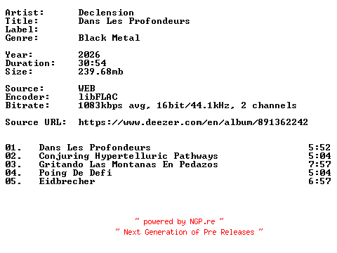 NFO for the release Declension-Dans_Les_Profondeurs-DE-16BIT-WEB-FLAC-2026-VEXED by VEXED