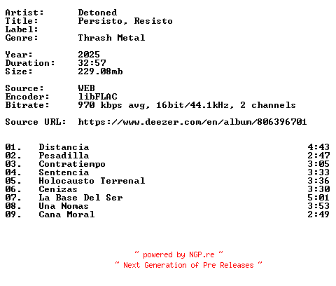 NFO for the release Detoned-Persisto_Resisto-ES-16BIT-WEB-FLAC-2025-VEXED by VEXED