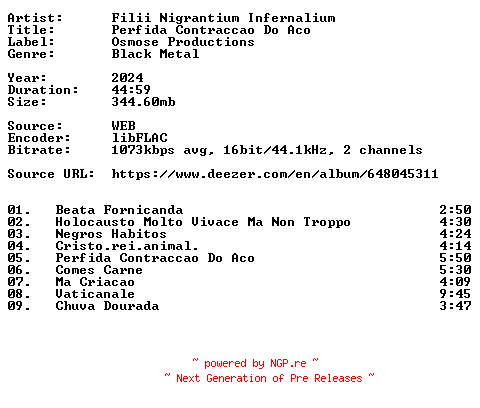 NFO for the release Filii_Nigrantium_Infernalium-Perfida_Contraccao_Do_Aco-PT-16BIT-WEB-FLAC-2024-VEXED by VEXED