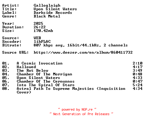 NFO for the release Galloglaigh-Upon_Silent_Waters-16BIT-WEB-FLAC-2025-VEXED by VEXED