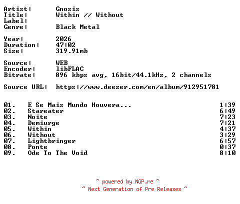 NFO for the release Gnosis-Within__Without-PT-16BIT-WEB-FLAC-2026-VEXED by VEXED