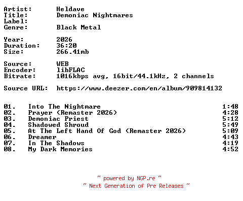 NFO for the release Heldave-Demoniac_Nightmares-16BIT-WEB-FLAC-2026-VEXED by VEXED
