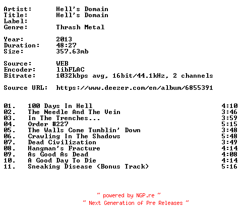 NFO for the release Hells_Domain-Hells_Domain-16BIT-WEB-FLAC-2013-VEXED by VEXED