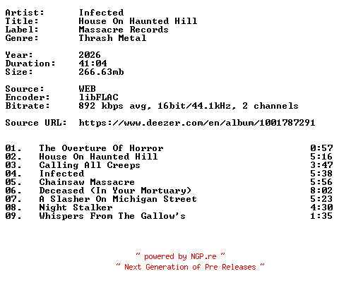 NFO for the release Infected-House_On_Haunted_Hill-16BIT-WEB-FLAC-2026-VEXED by VEXED