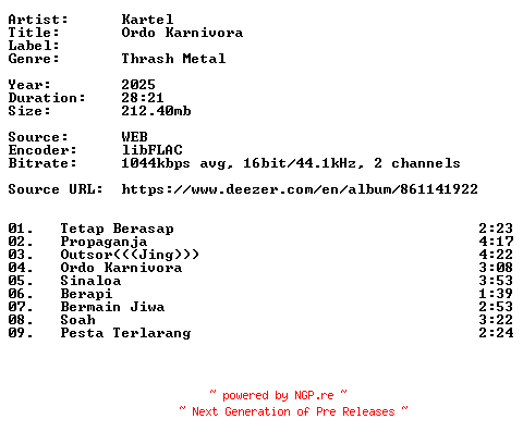 NFO for the release Kartel-Ordo_Karnivora-16BIT-WEB-FLAC-2025-VEXED by VEXED