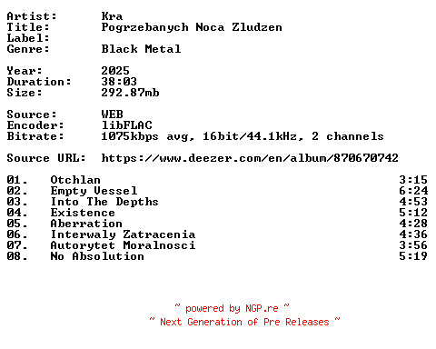 NFO for the release Kra-Pogrzebanych_Noca_Zludzen-PL-16BIT-WEB-FLAC-2025-VEXED by VEXED
