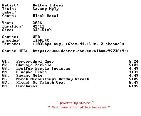 NFO for the release Kvltvm_Inferi-Savany_Mgly-RU-16BIT-WEB-FLAC-2026-VEXED by VEXED