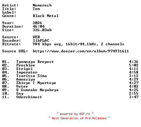 NFO for the release Nemerech-Tem-RU-16BIT-WEB-FLAC-2026-VEXED by VEXED