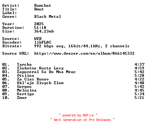 NFO for the release Ramchat-Rmut-SK-16BIT-WEB-FLAC-2025-VEXED by VEXED