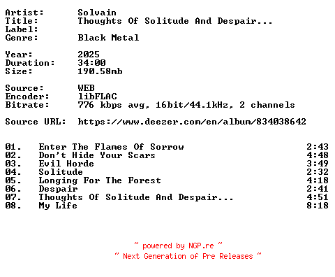 NFO for the release Solvain-Thoughts_Of_Solitude_And_Despair...-16BIT-WEB-FLAC-2025-VEXED by VEXED