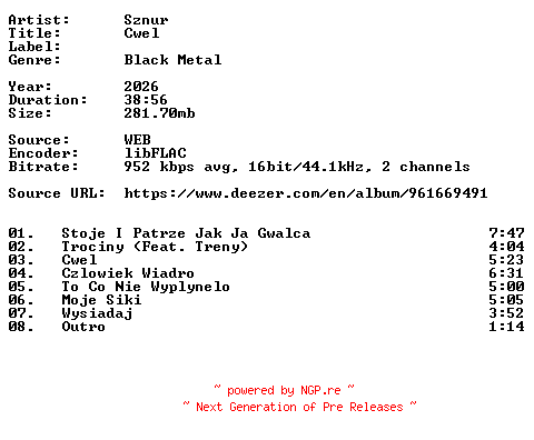 NFO for the release Sznur-Cwel-PL-16BIT-WEB-FLAC-2026-VEXED by VEXED