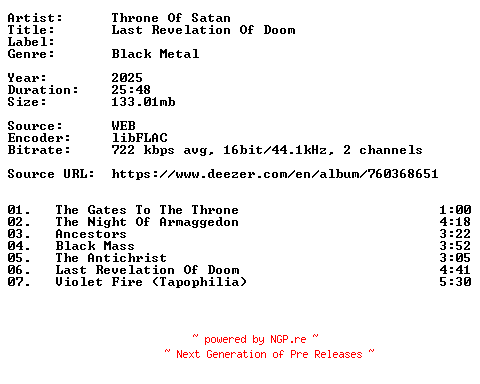 NFO for the release Throne_Of_Satan-Last_Revelation_Of_Doom-16BIT-WEB-FLAC-2025-VEXED by VEXED
