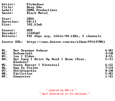 NFO for the release Ulvhedner-Berg_Ode-NO-16BIT-WEB-FLAC-2026-VEXED by VEXED