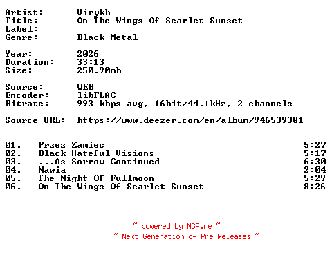 NFO for the release Virykh-On_The_Wings_Of_Scarlet_Sunset-16BIT-WEB-FLAC-2026-VEXED by VEXED