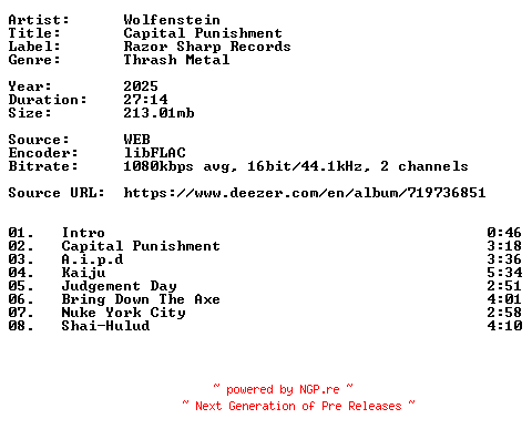 NFO for the release Wolfenstein-Capital_Punishment-16BIT-WEB-FLAC-2025-VEXED by VEXED