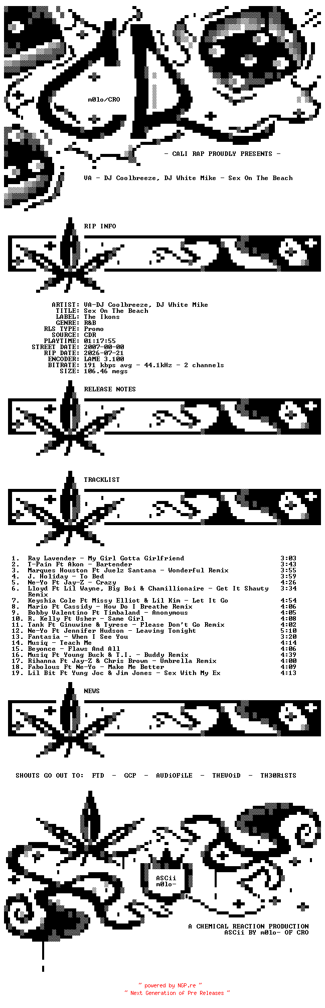 NFO for the release VA-DJ_Coolbreeze_DJ_White_Mike-Sex_On_The_Beach-Promo-CDR-2007-CR_INT by CR_INT