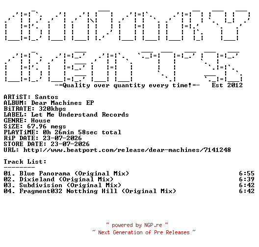 NFO for the release Santos-Dear_Machines_EP-(LMUR032)-WEB-2026-BB by BB