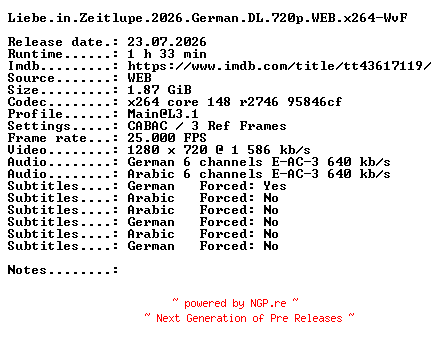 NFO for the release Liebe.in.Zeitlupe.2026.German.DL.720p.WEB.x264-WvF by WvF