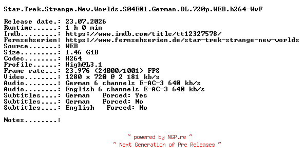 NFO for the release Star.Trek.Strange.New.Worlds.S04E01.German.DL.720p.WEB.h264-WvF by WvF