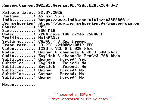 NFO for the release Ransom.Canyon.S02E01.German.DL.720p.WEB.x264-WvF by WvF