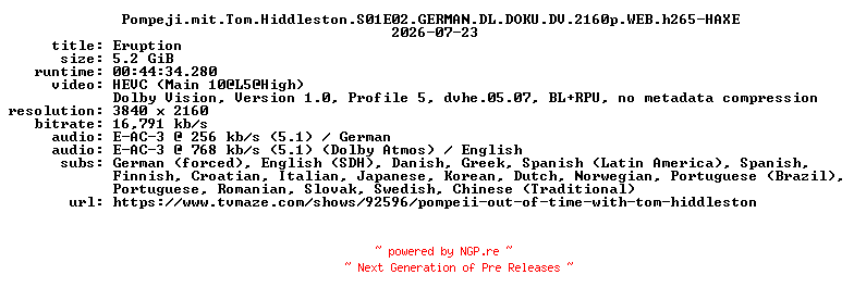NFO for the release Pompeji.mit.Tom.Hiddleston.S01E02.GERMAN.DL.DOKU.DV.2160p.WEB.h265-HAXE by HAXE