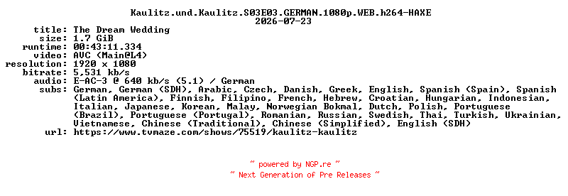NFO for the release Kaulitz.und.Kaulitz.S03E03.GERMAN.1080p.WEB.h264-HAXE by HAXE