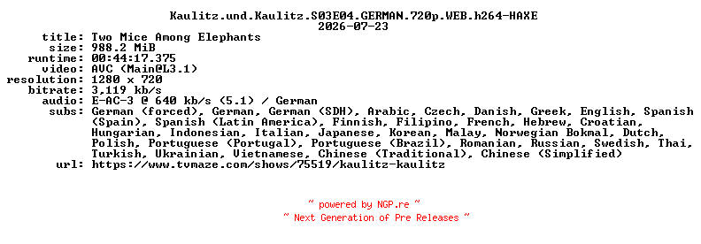 NFO for the release Kaulitz.und.Kaulitz.S03E04.GERMAN.720p.WEB.h264-HAXE by HAXE