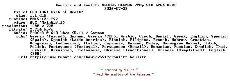 NFO for the release Kaulitz.und.Kaulitz.S03E05.GERMAN.720p.WEB.h264-HAXE by HAXE