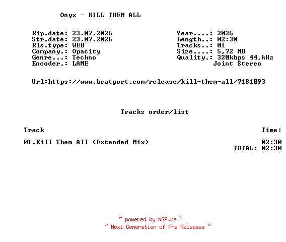 NFO for the release Onyx_-_KILL_THEM_ALL-(OPC015PRO)-SINGLE-WEB-2026-FMC by FMC